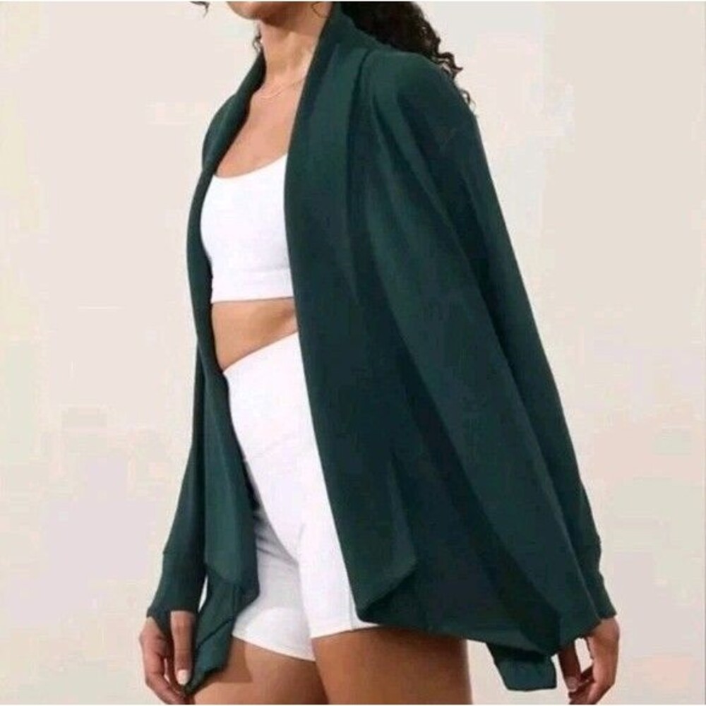 Athleta S Womens Small Green Pranayama Wrap Open Cardigan Yoga Lounge Cozy